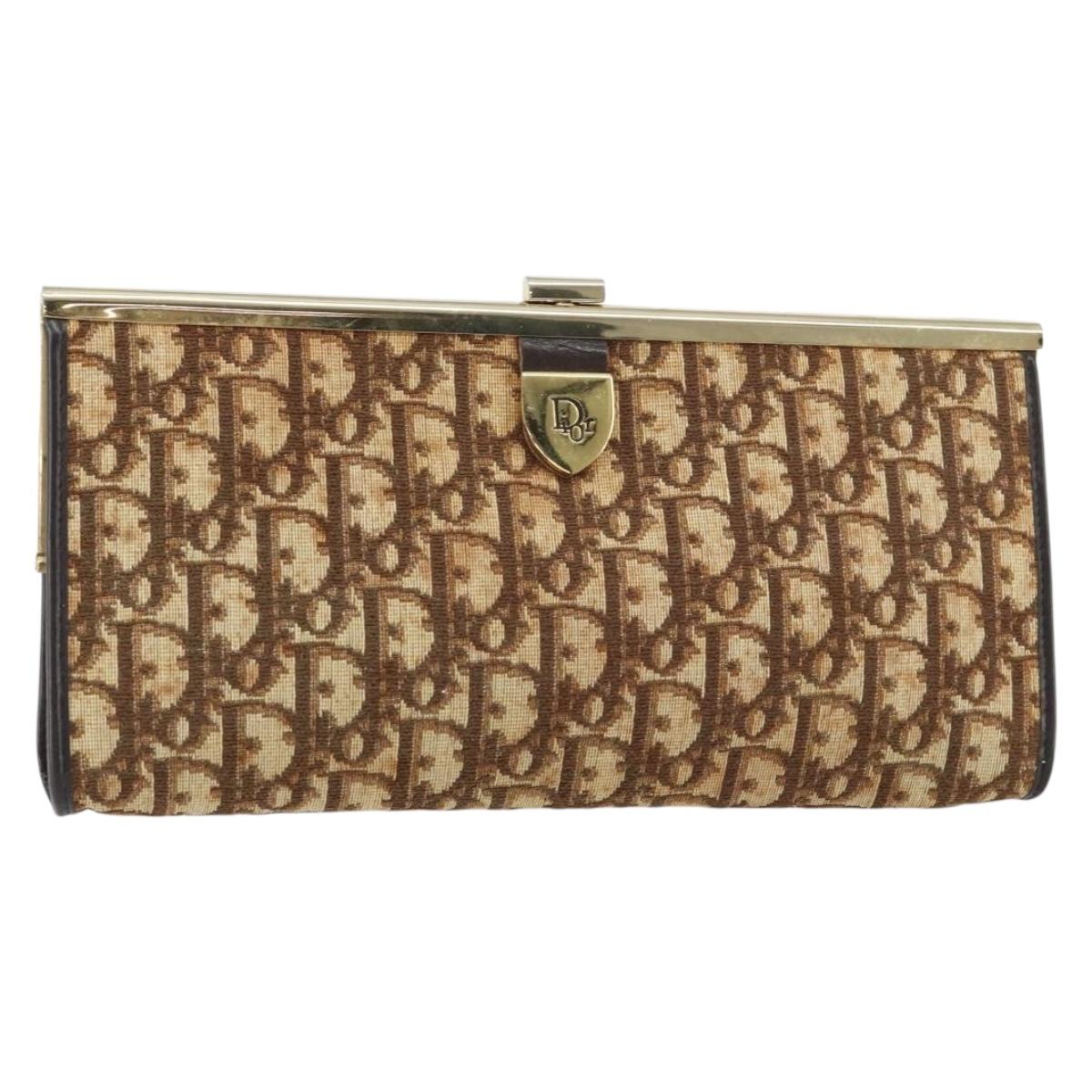 Christian Dior Trotter Canvas Clutch Bag Brown Gold Auth BA8207