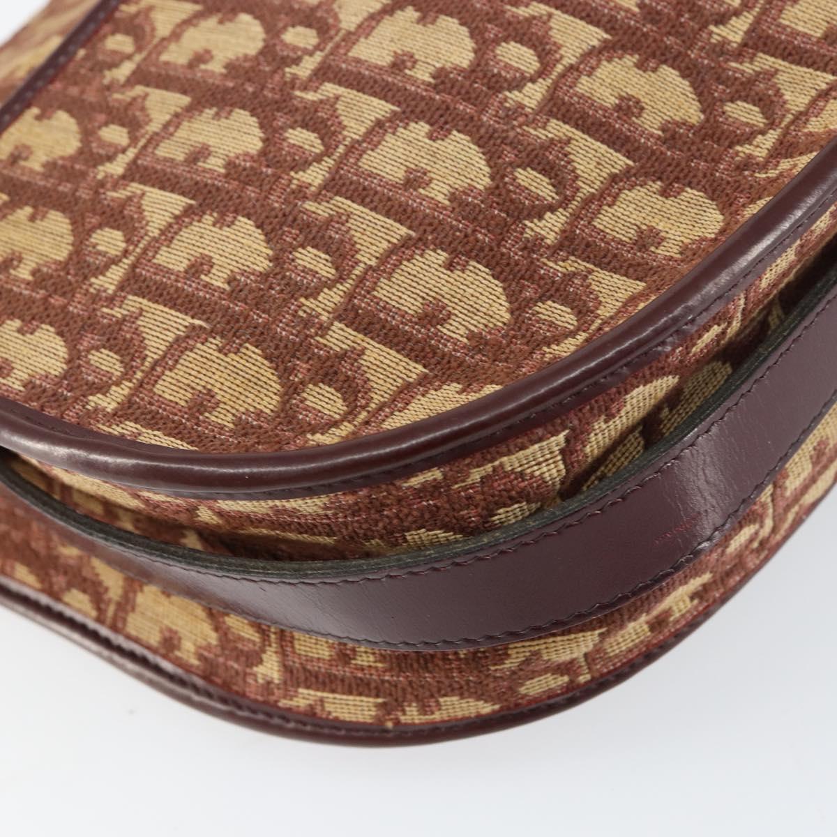 Christian Dior Trotter Canvas Shoulder Bag Beige Gold Auth BA8208