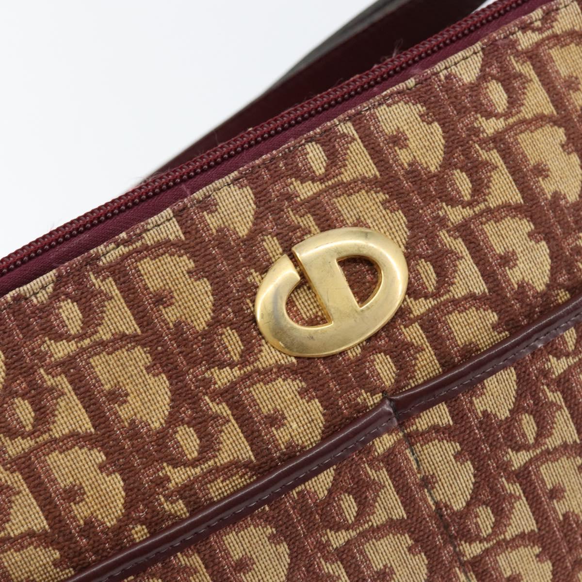 Christian Dior Trotter Canvas Shoulder Bag Beige Gold Auth BA8208