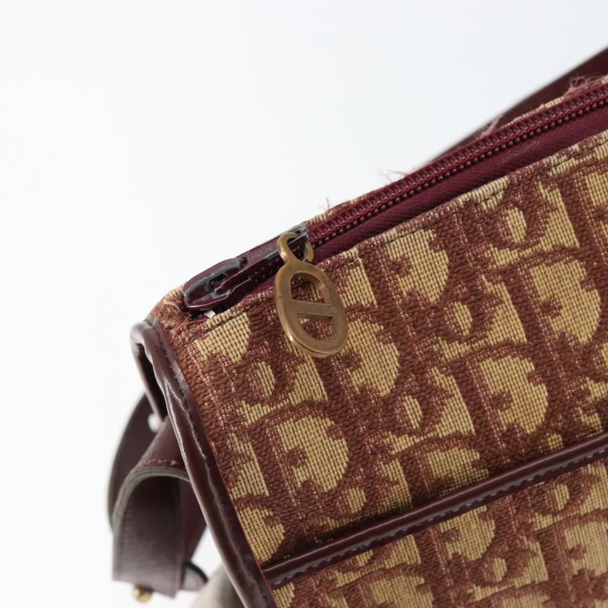 Christian Dior Trotter Canvas Shoulder Bag Beige Gold Auth BA8208