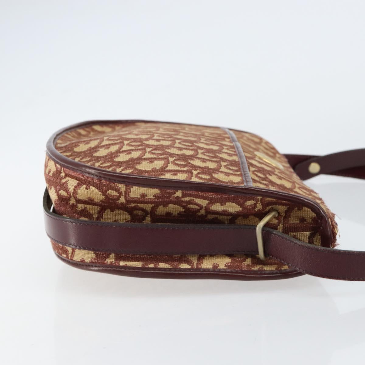 Christian Dior Trotter Canvas Shoulder Bag Beige Gold Auth BA8208