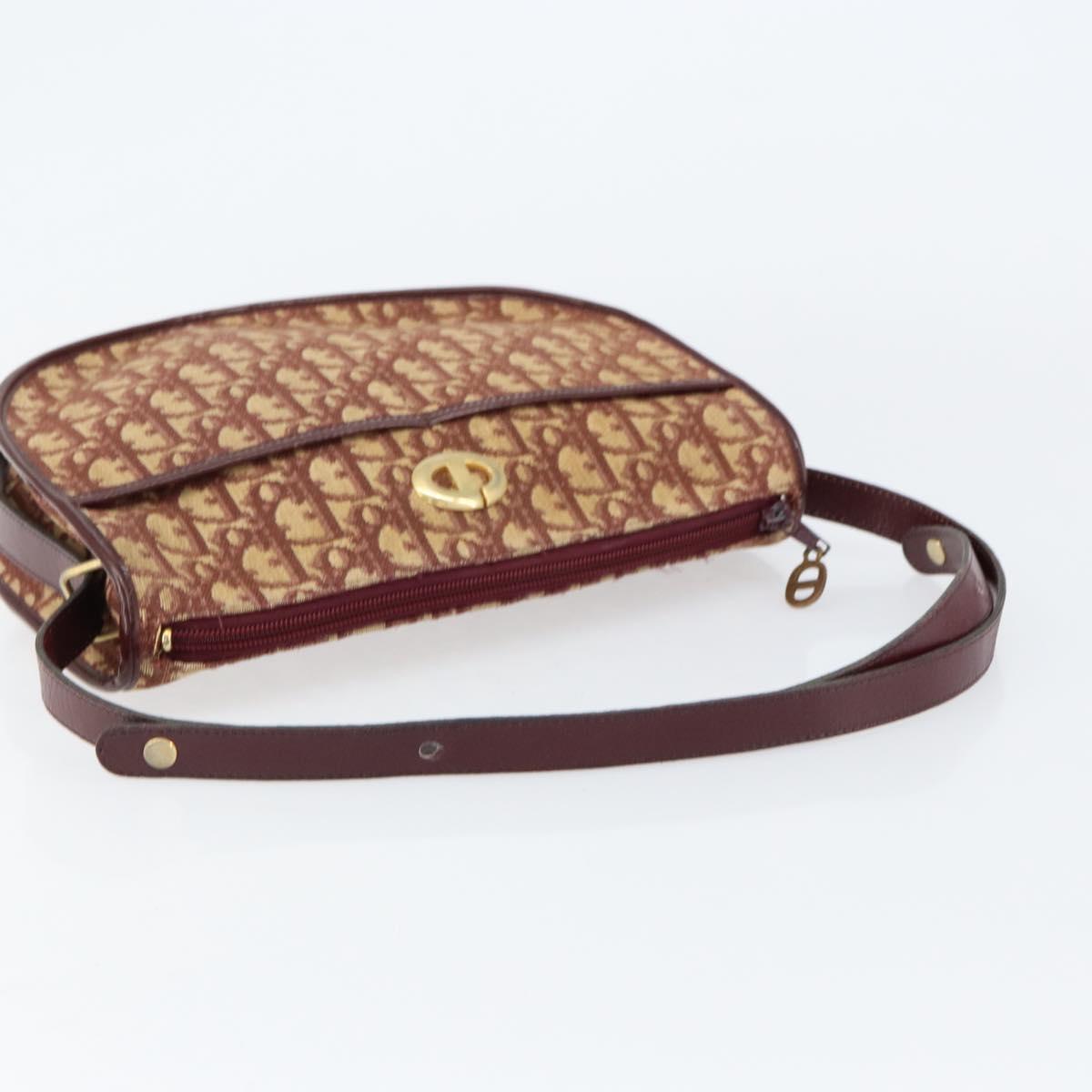 Christian Dior Trotter Canvas Shoulder Bag Beige Gold Auth BA8208