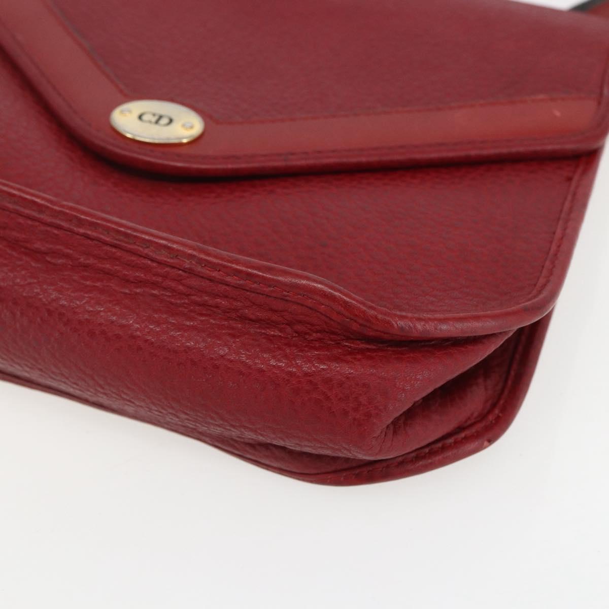 Christian Dior Hand Bag Leather 2way Red Gold Auth BA8209