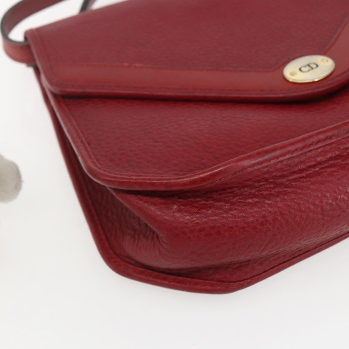 Christian Dior Hand Bag Leather 2way Red Gold Auth BA8209