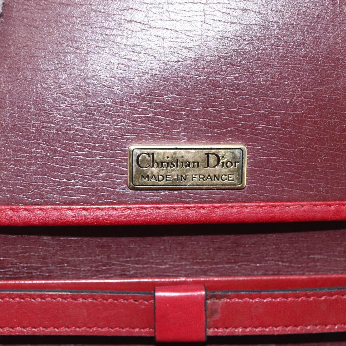 Christian Dior Hand Bag Leather 2way Red Gold Auth BA8209