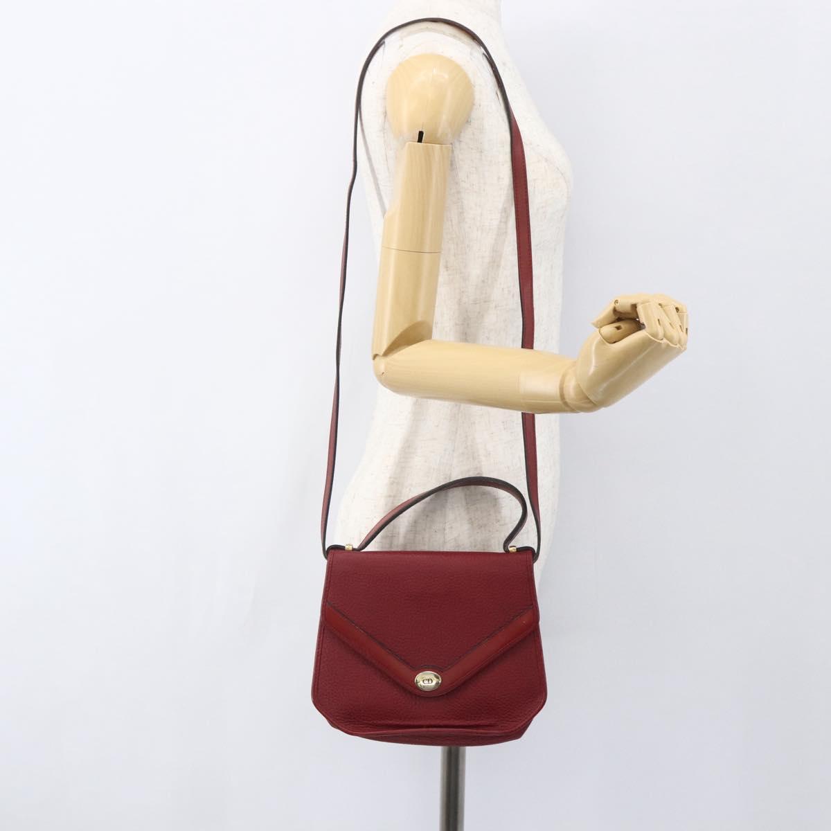 Christian Dior Hand Bag Leather 2way Red Gold Auth BA8209