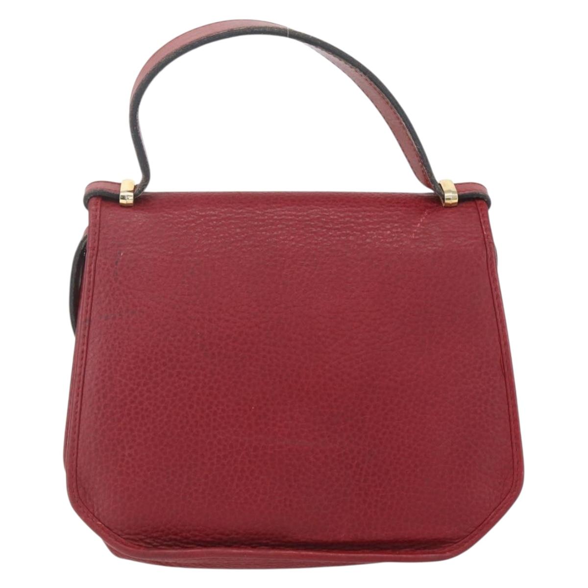 Christian Dior Hand Bag Leather 2way Red Gold Auth BA8209