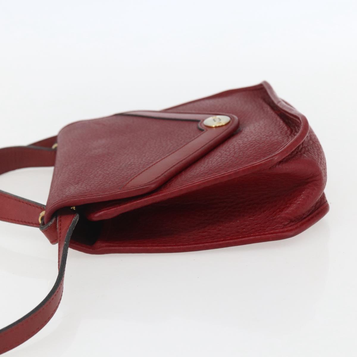 Christian Dior Hand Bag Leather 2way Red Gold Auth BA8209