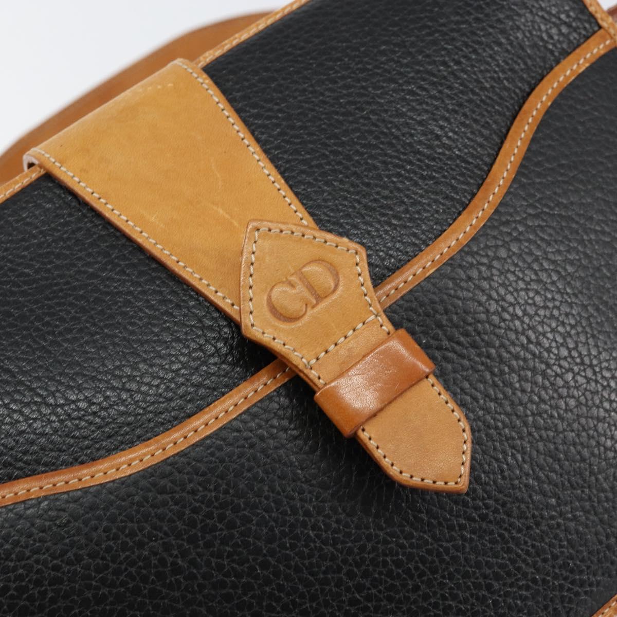 Christian Dior Shoulder Bag Leather Black Gold Auth BA8210