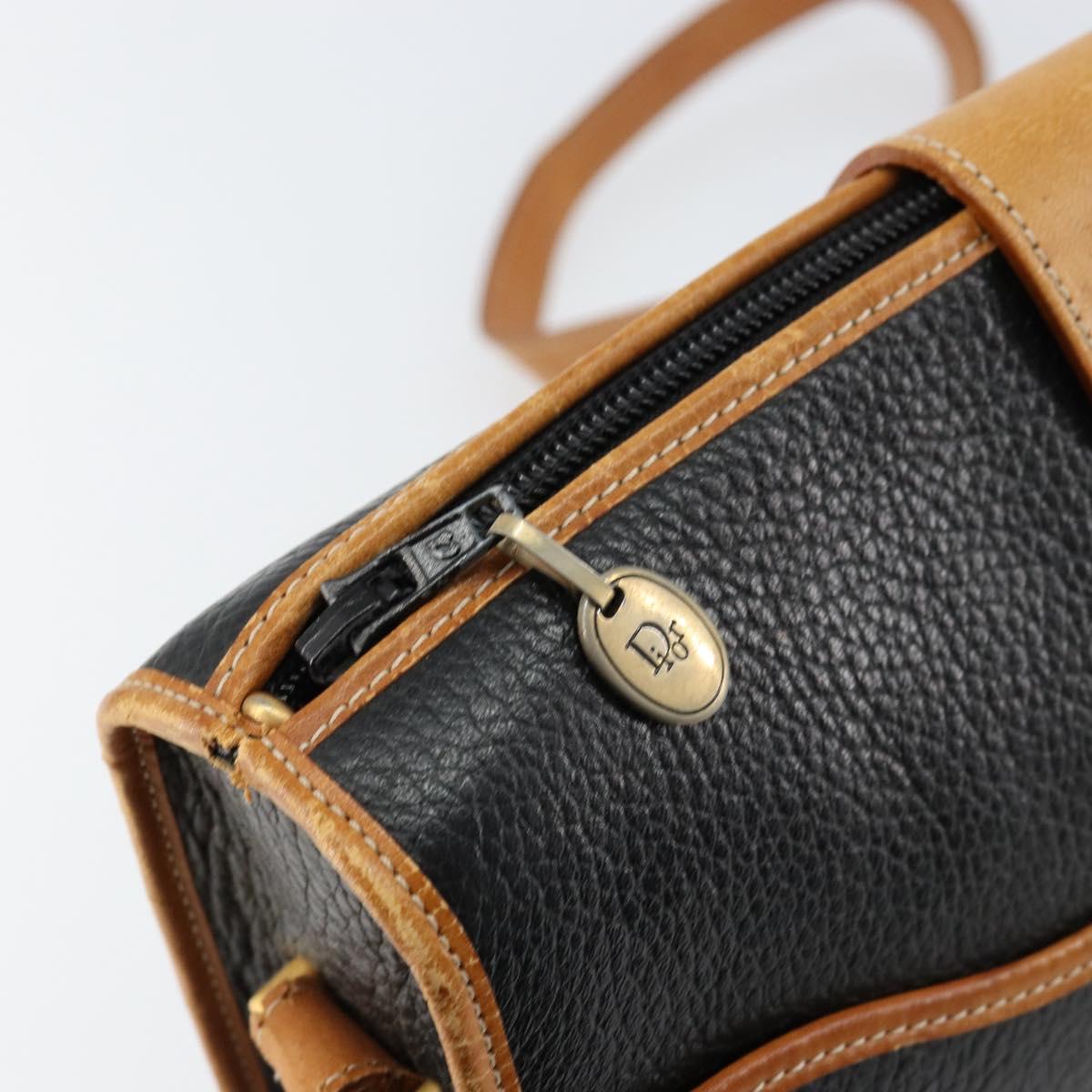 Christian Dior Shoulder Bag Leather Black Gold Auth BA8210