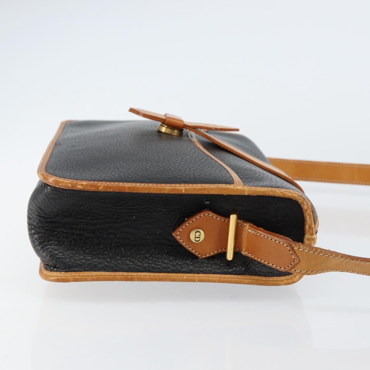 Christian Dior Shoulder Bag Leather Black Gold Auth BA8210