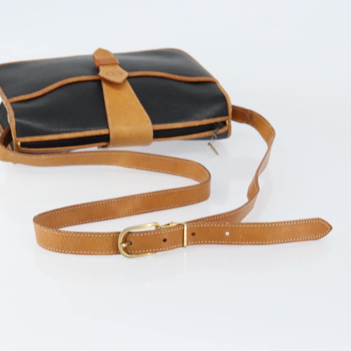 Christian Dior Shoulder Bag Leather Black Gold Auth BA8210