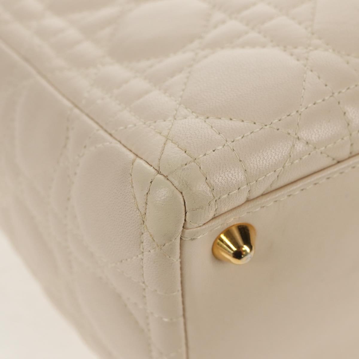 Christian Dior Canage Hand Bag Leather 2way White Gold Auth BA8211V