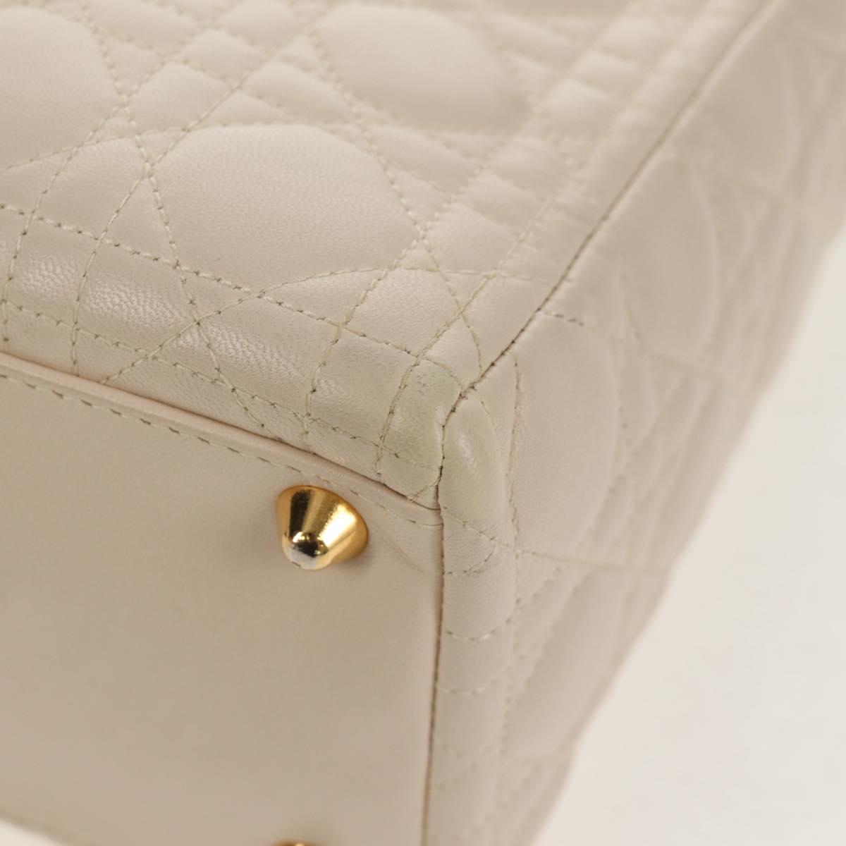 Christian Dior Canage Hand Bag Leather 2way White Gold Auth BA8211V