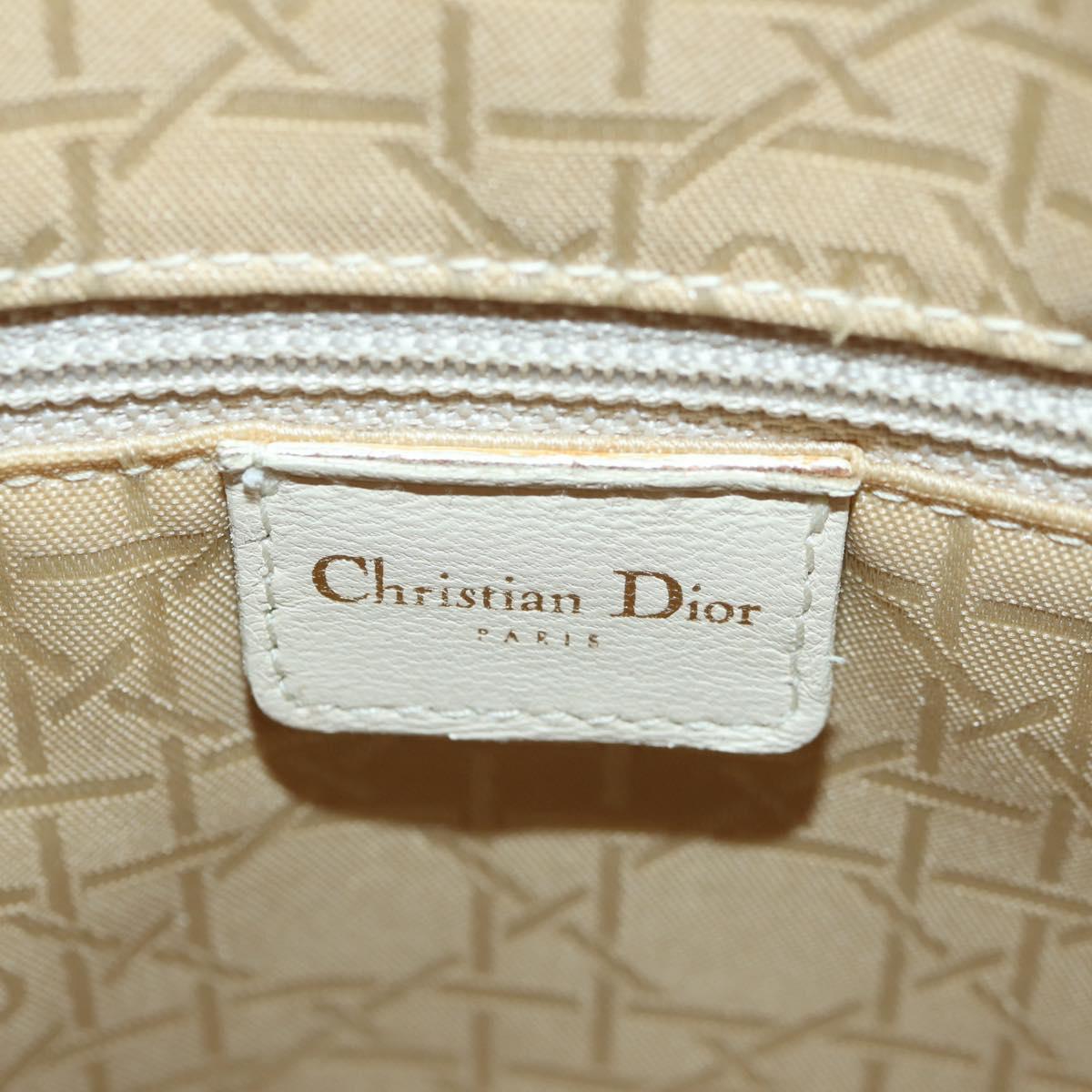 Christian Dior Canage Hand Bag Leather 2way White Gold Auth BA8211V