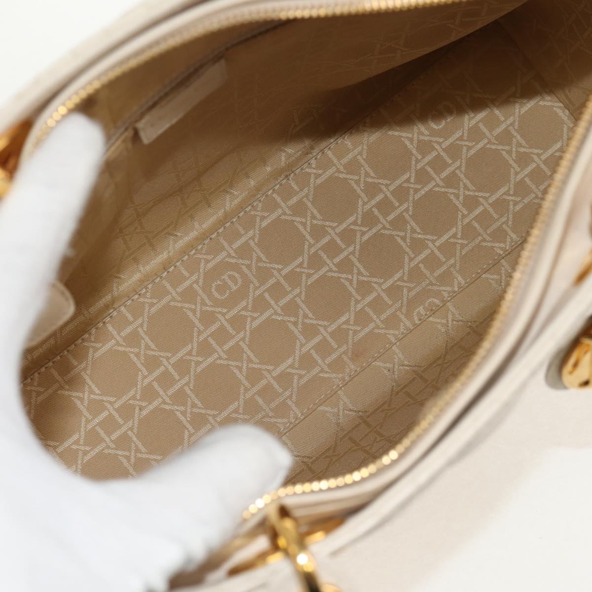 Christian Dior Canage Hand Bag Leather 2way White Gold Auth BA8211V