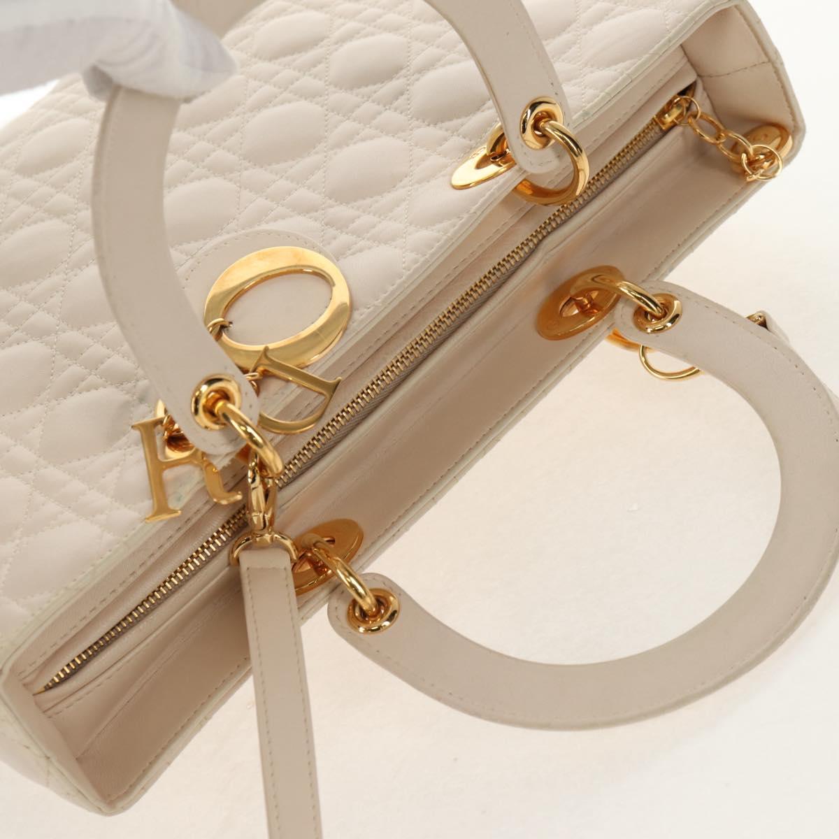 Christian Dior Canage Hand Bag Leather 2way White Gold Auth BA8211V