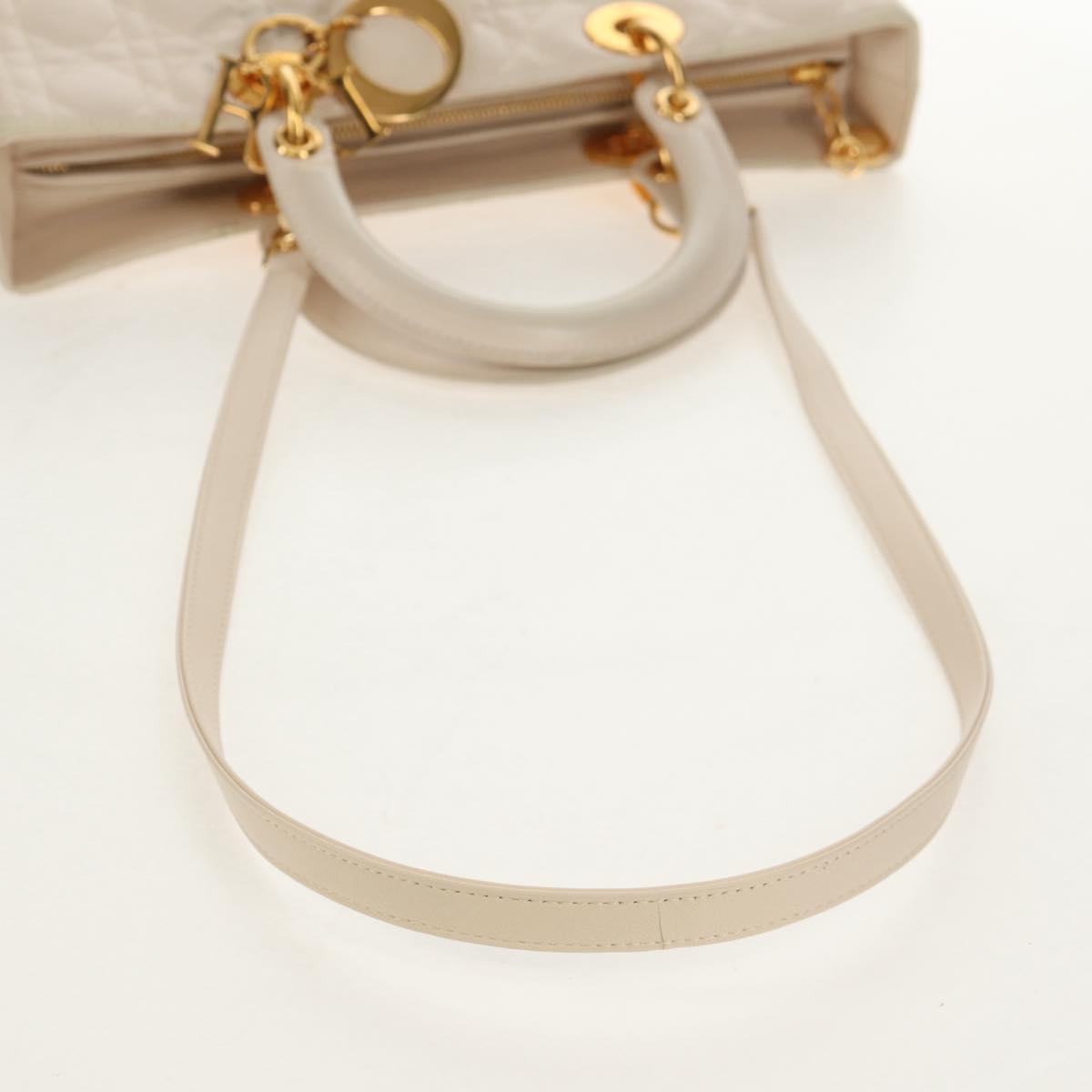 Christian Dior Canage Hand Bag Leather 2way White Gold Auth BA8211V