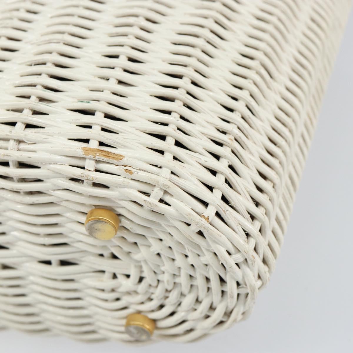 Salvatore Ferragamo Gancini Hand Bag Rattan White Gold Auth BA8212