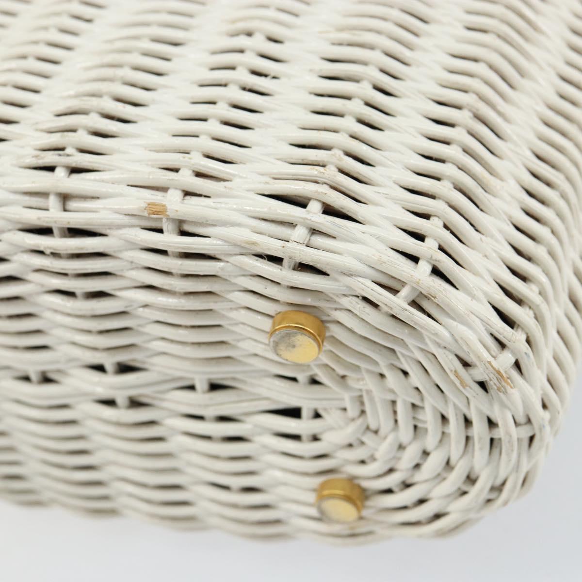 Salvatore Ferragamo Gancini Hand Bag Rattan White Gold Auth BA8212