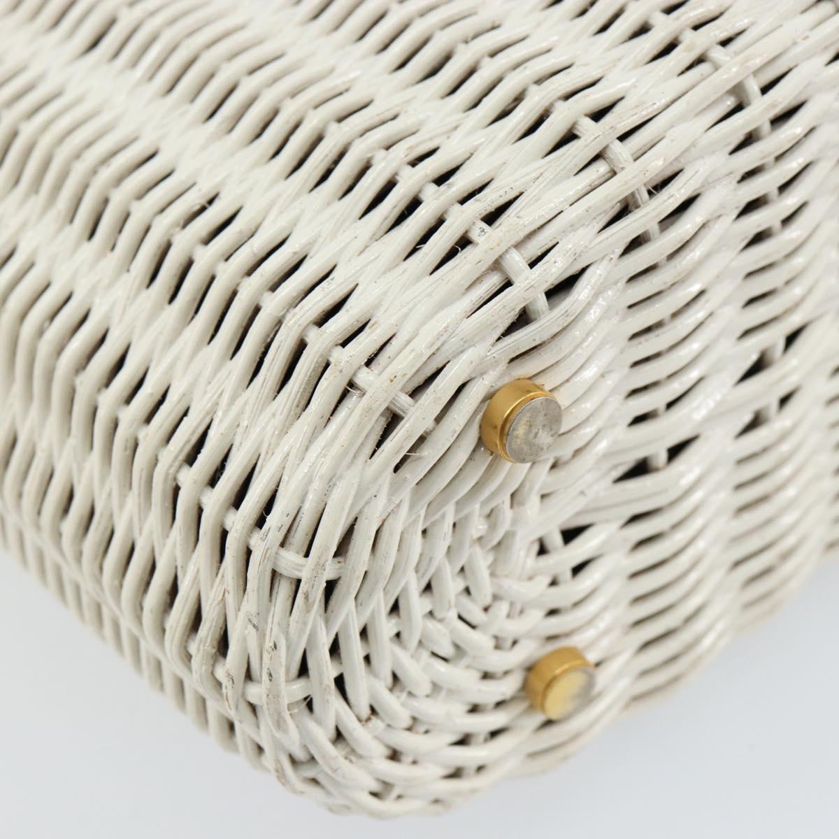 Salvatore Ferragamo Gancini Hand Bag Rattan White Gold Auth BA8212