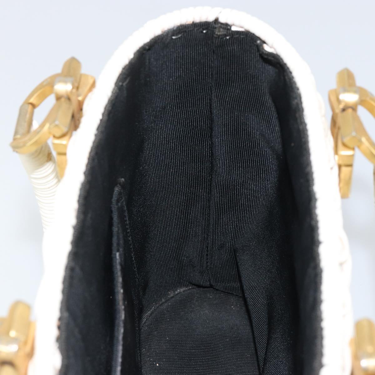 Salvatore Ferragamo Gancini Hand Bag Rattan White Gold Auth BA8212