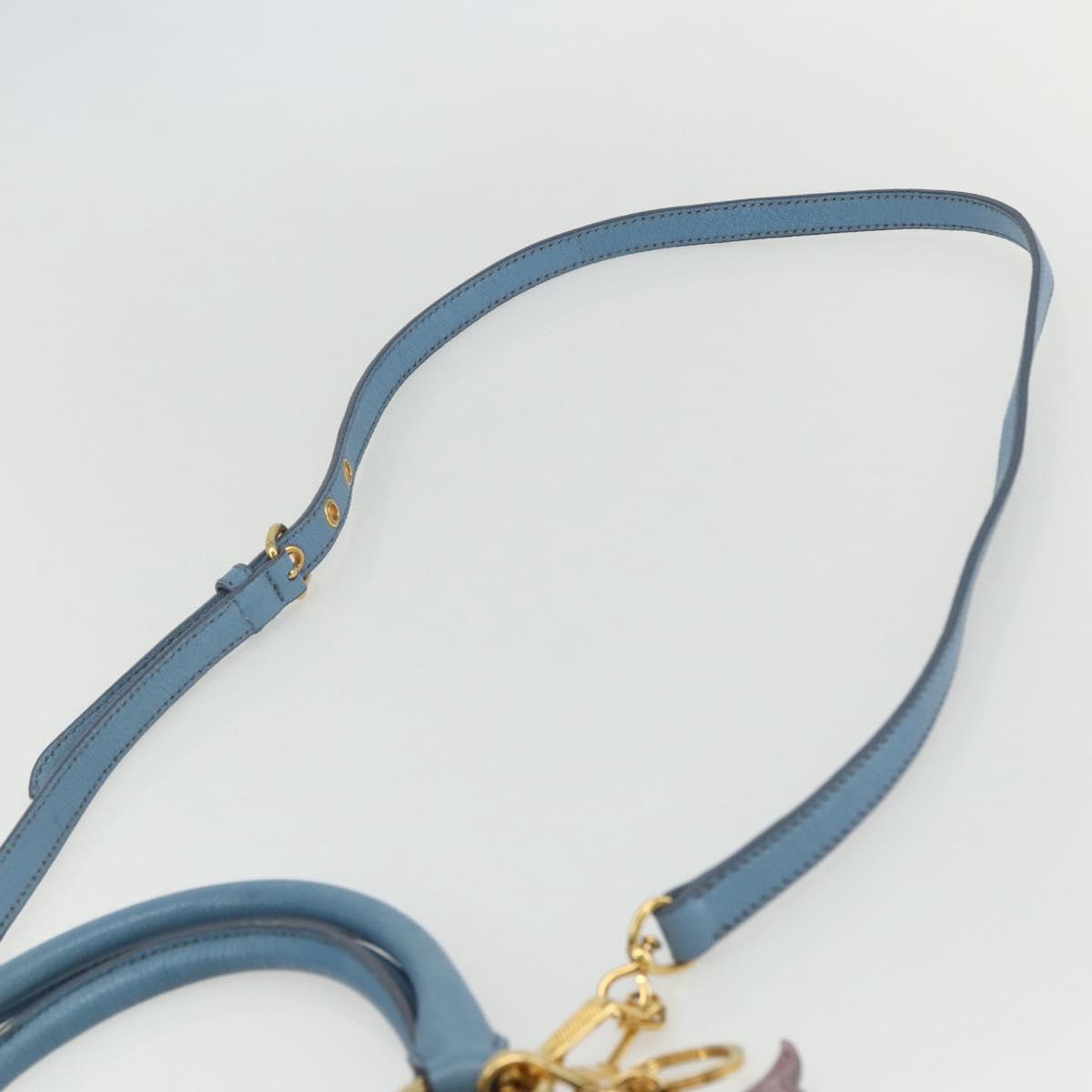 Miu Miu Hand Bag Leather 2way Blue Gold Auth BA8214