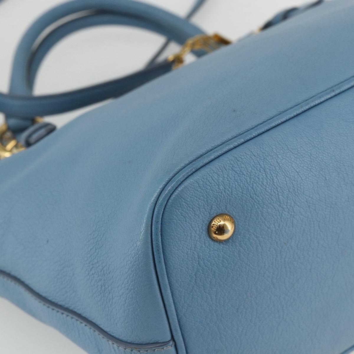 Miu Miu Hand Bag Leather 2way Blue Gold Auth BA8214