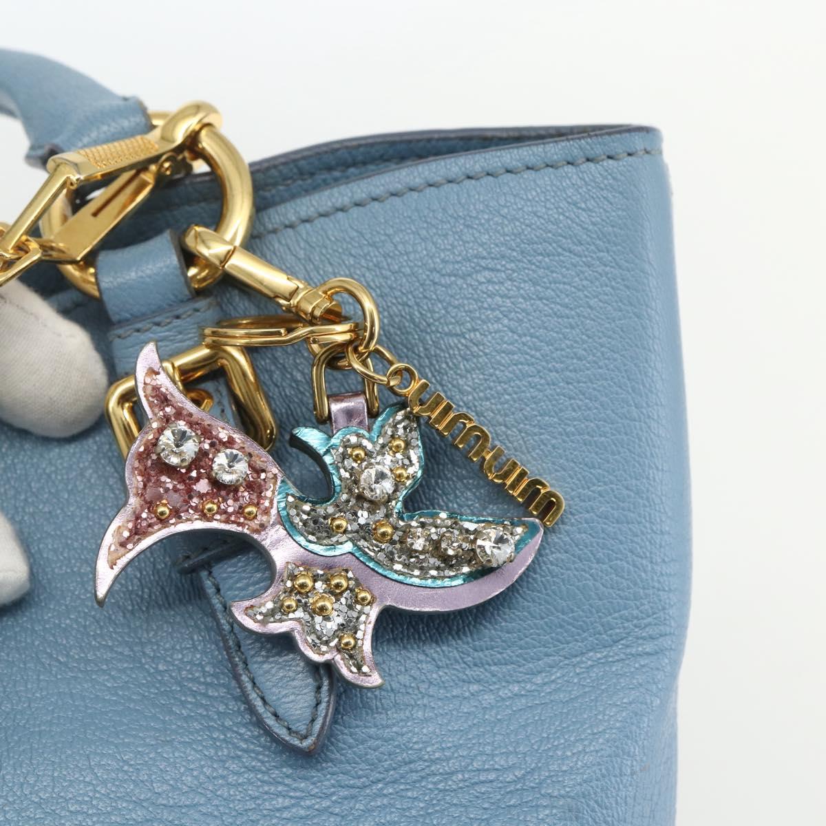 Miu Miu Hand Bag Leather 2way Blue Gold Auth BA8214