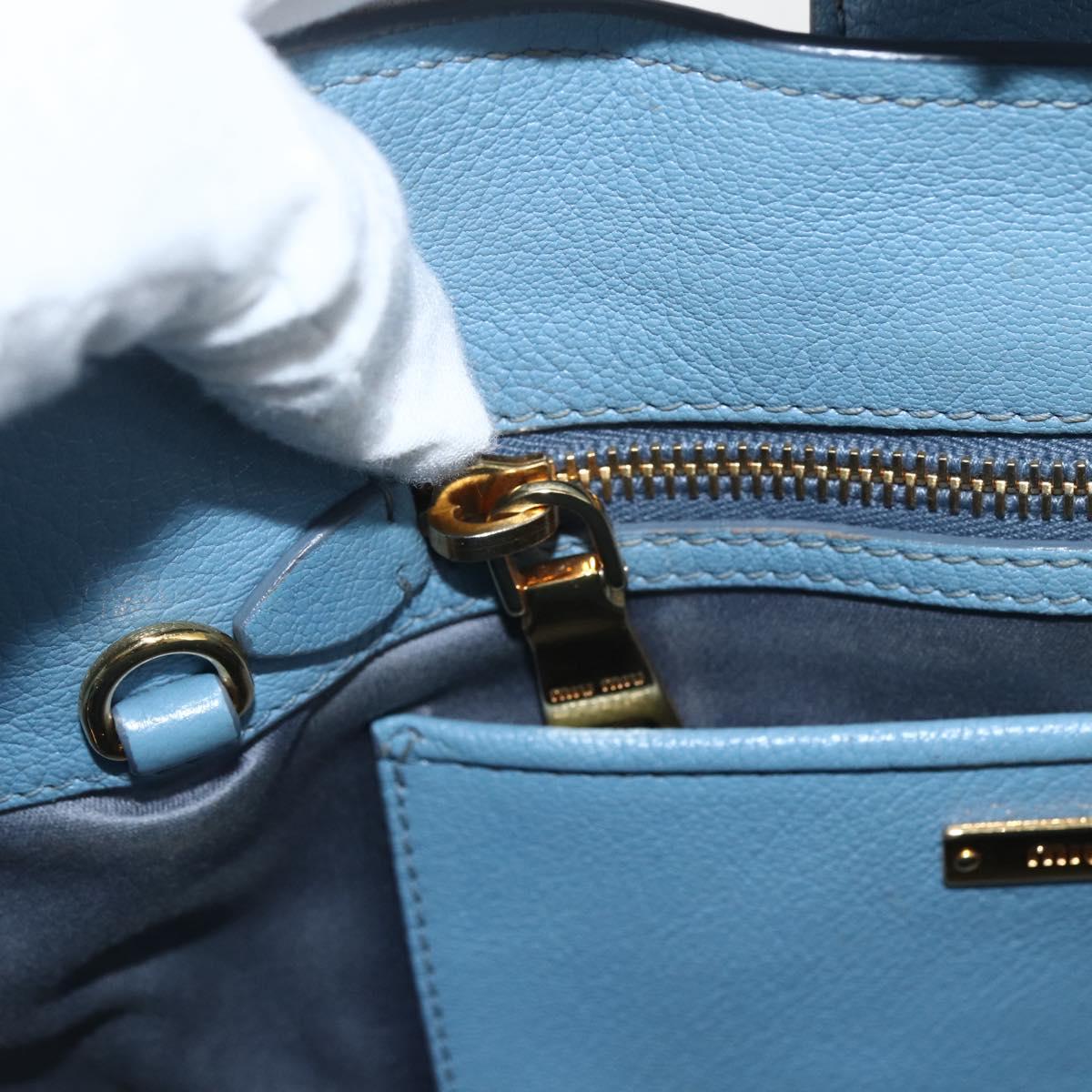 Miu Miu Hand Bag Leather 2way Blue Gold Auth BA8214