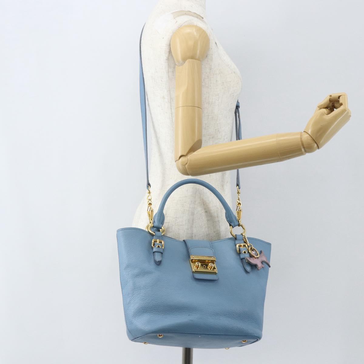 Miu Miu Hand Bag Leather 2way Blue Gold Auth BA8214