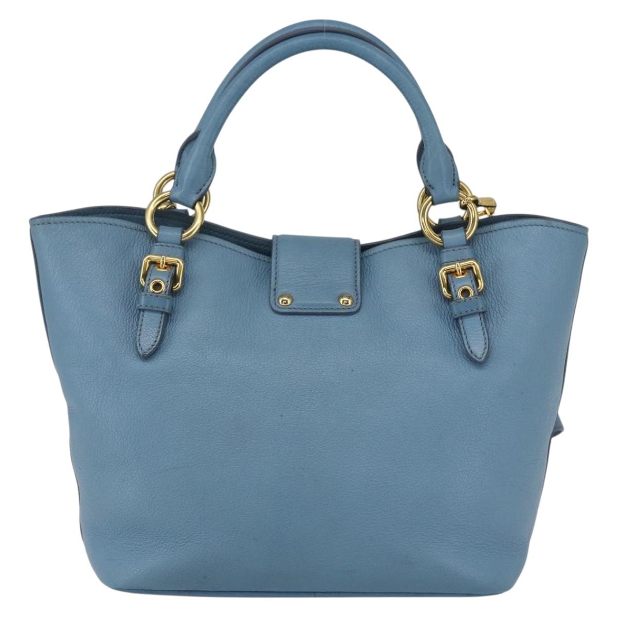 Miu Miu Hand Bag Leather 2way Blue Gold Auth BA8214