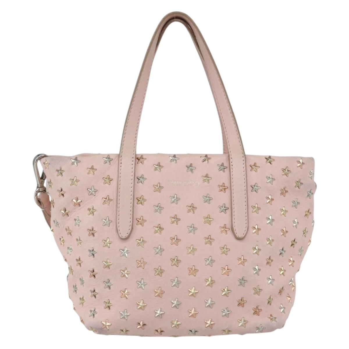 Jimmy Choo Studs Hand Bag Leather 2way Pink Auth BA8217