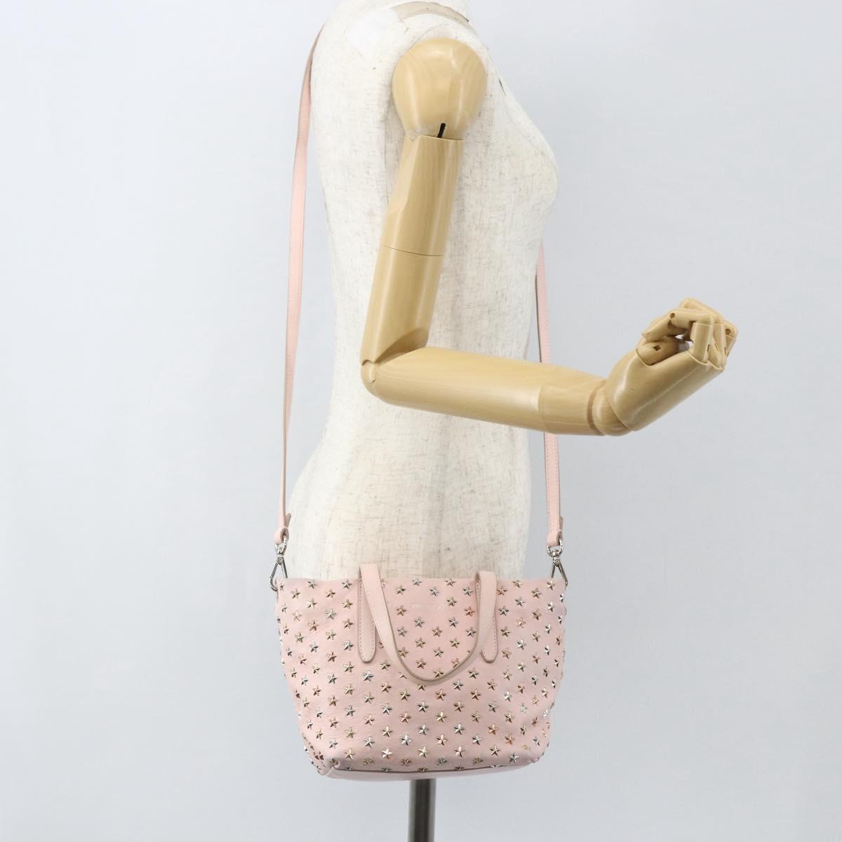 Jimmy Choo Studs Hand Bag Leather 2way Pink Auth BA8217