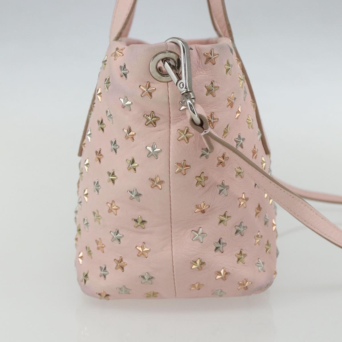 Jimmy Choo Studs Hand Bag Leather 2way Pink Auth BA8217