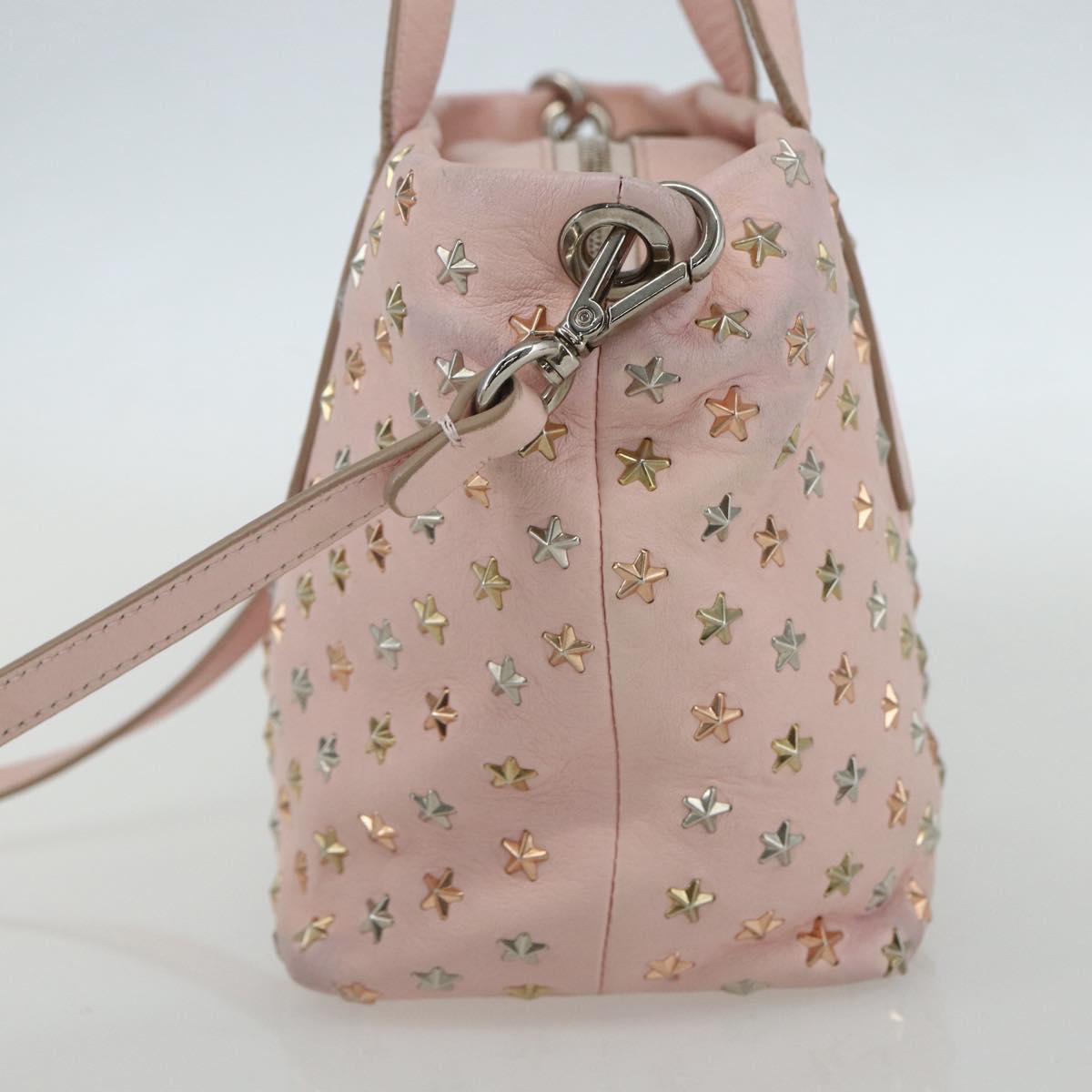 Jimmy Choo Studs Hand Bag Leather 2way Pink Auth BA8217