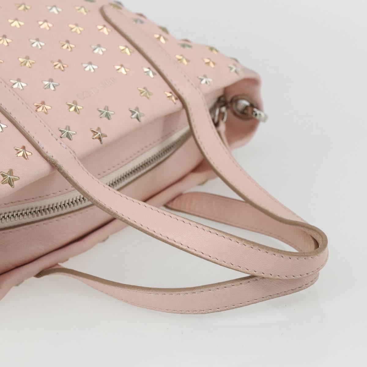 Jimmy Choo Studs Hand Bag Leather 2way Pink Auth BA8217