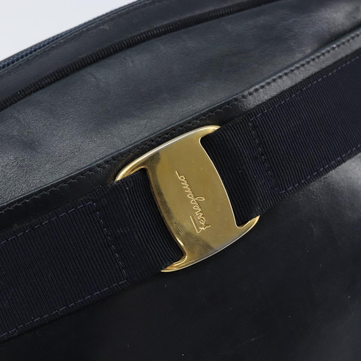 Salvatore Ferragamo Vala Shoulder Bag Leather Navy Gold Auth BA8220