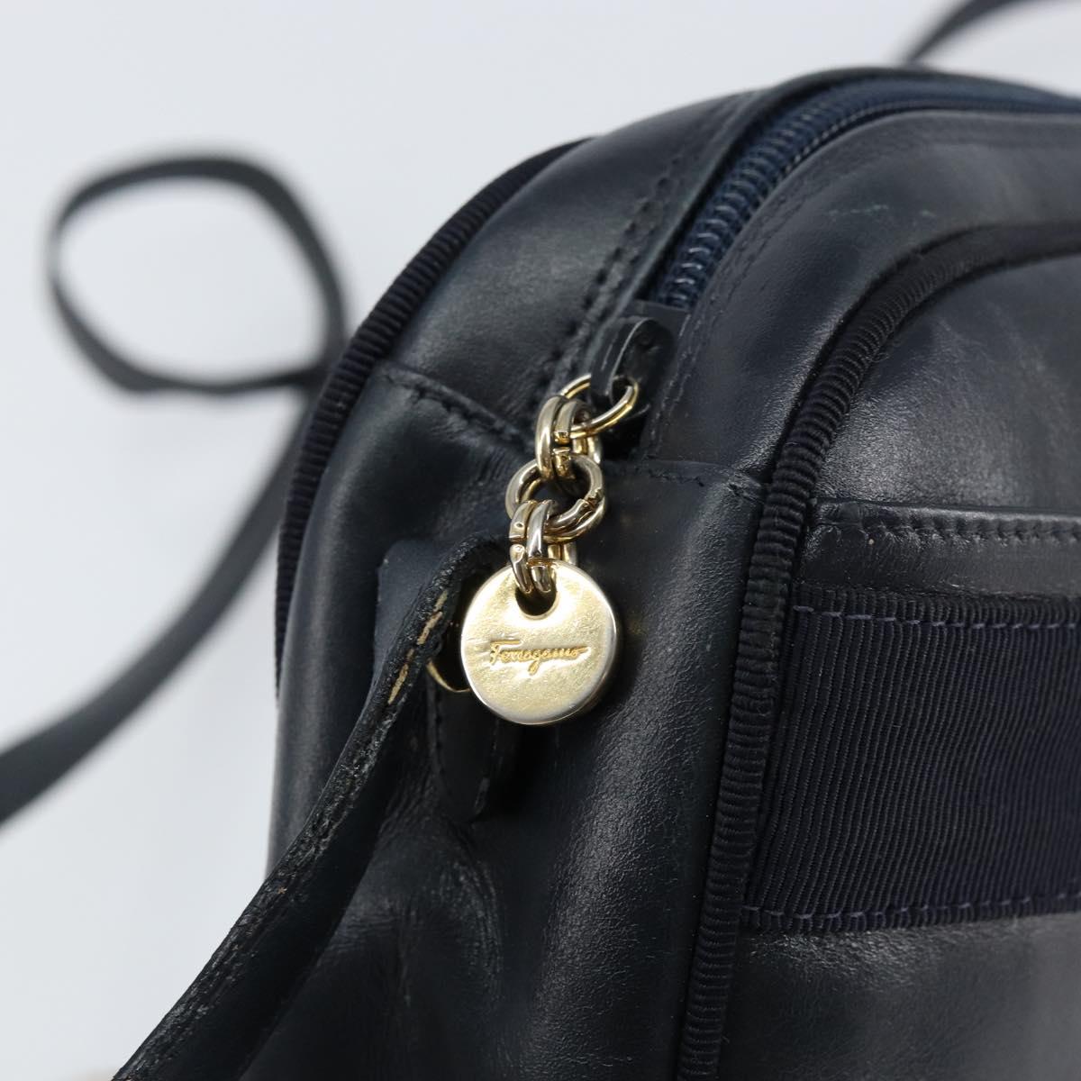 Salvatore Ferragamo Vala Shoulder Bag Leather Navy Gold Auth BA8220