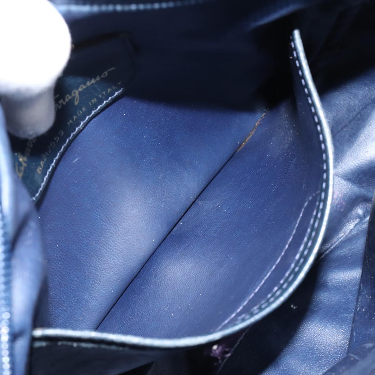 Salvatore Ferragamo Vala Shoulder Bag Leather Navy Gold Auth BA8220