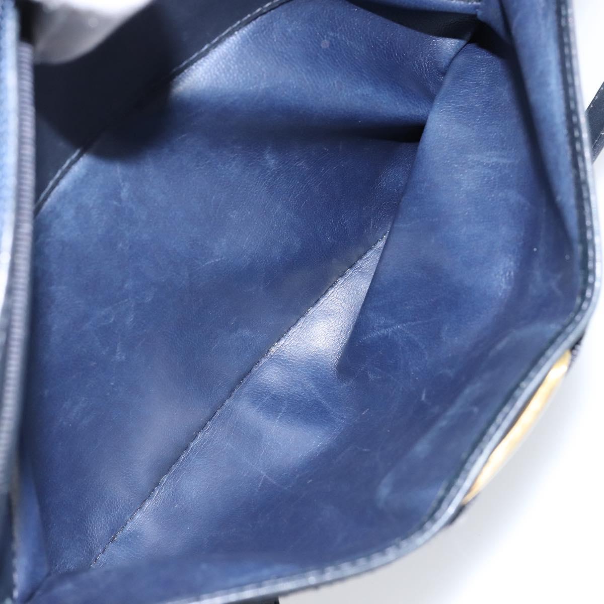 Salvatore Ferragamo Vala Shoulder Bag Leather Navy Gold Auth BA8220