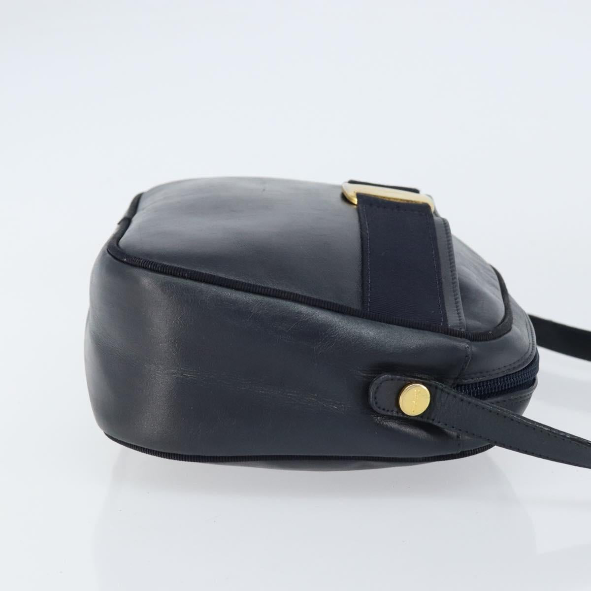 Salvatore Ferragamo Vala Shoulder Bag Leather Navy Gold Auth BA8220