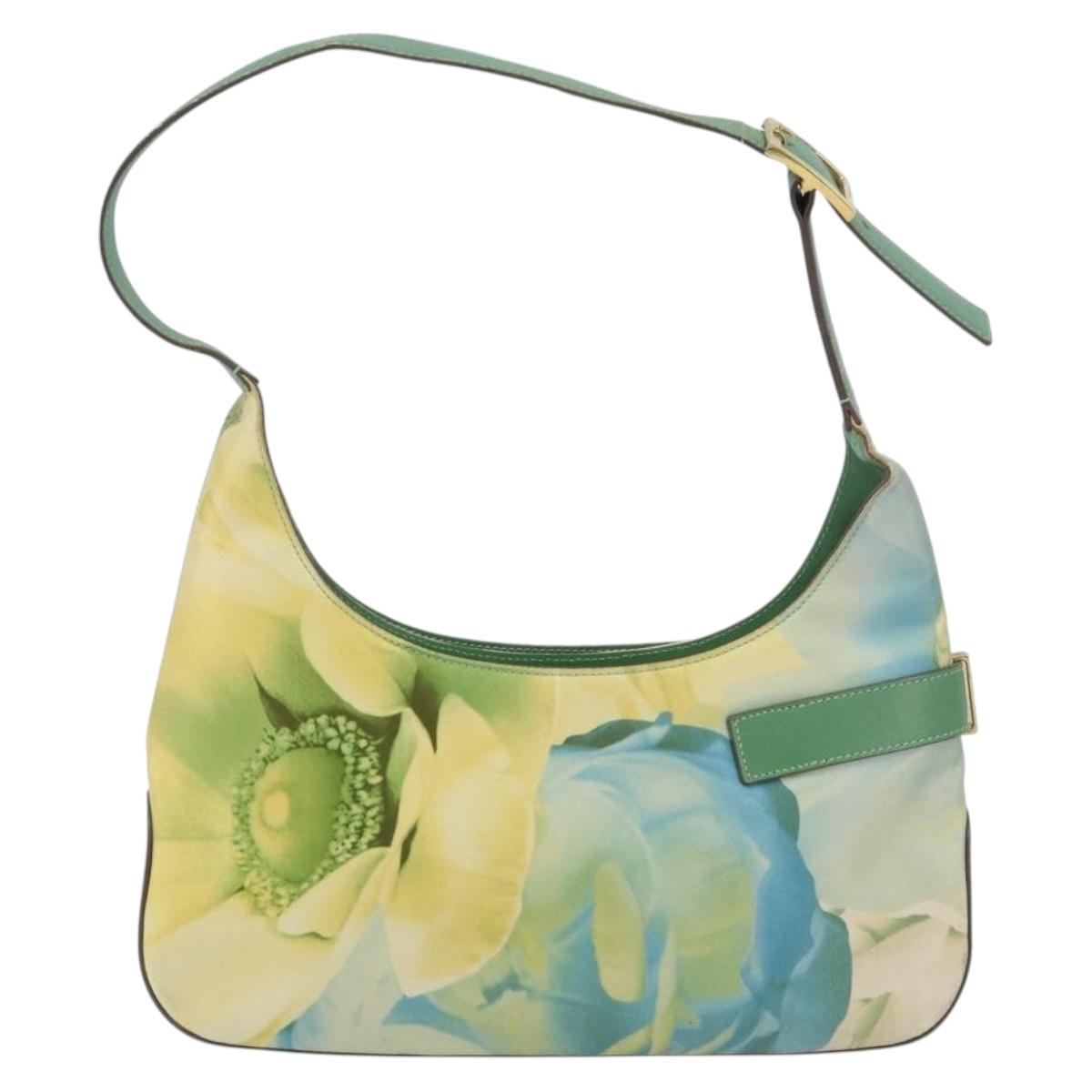 Salvatore Ferragamo Gancini Shoulder Bag Leather Canvas Green Gold Auth BA8221