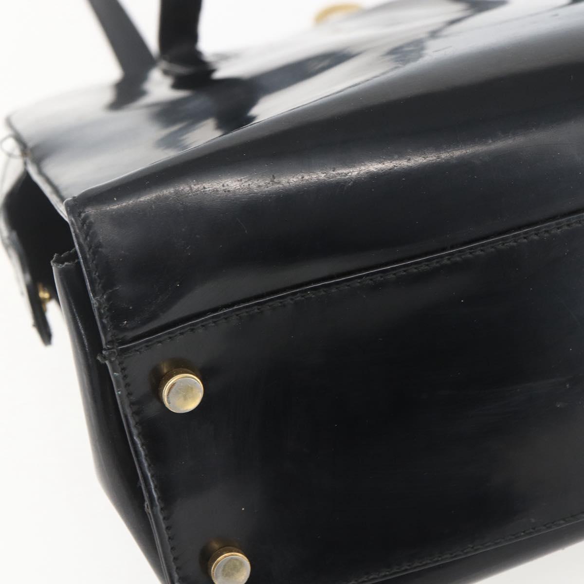 Salvatore Ferragamo Gancini Tote Bag Enamel Black Gold Auth BA8222
