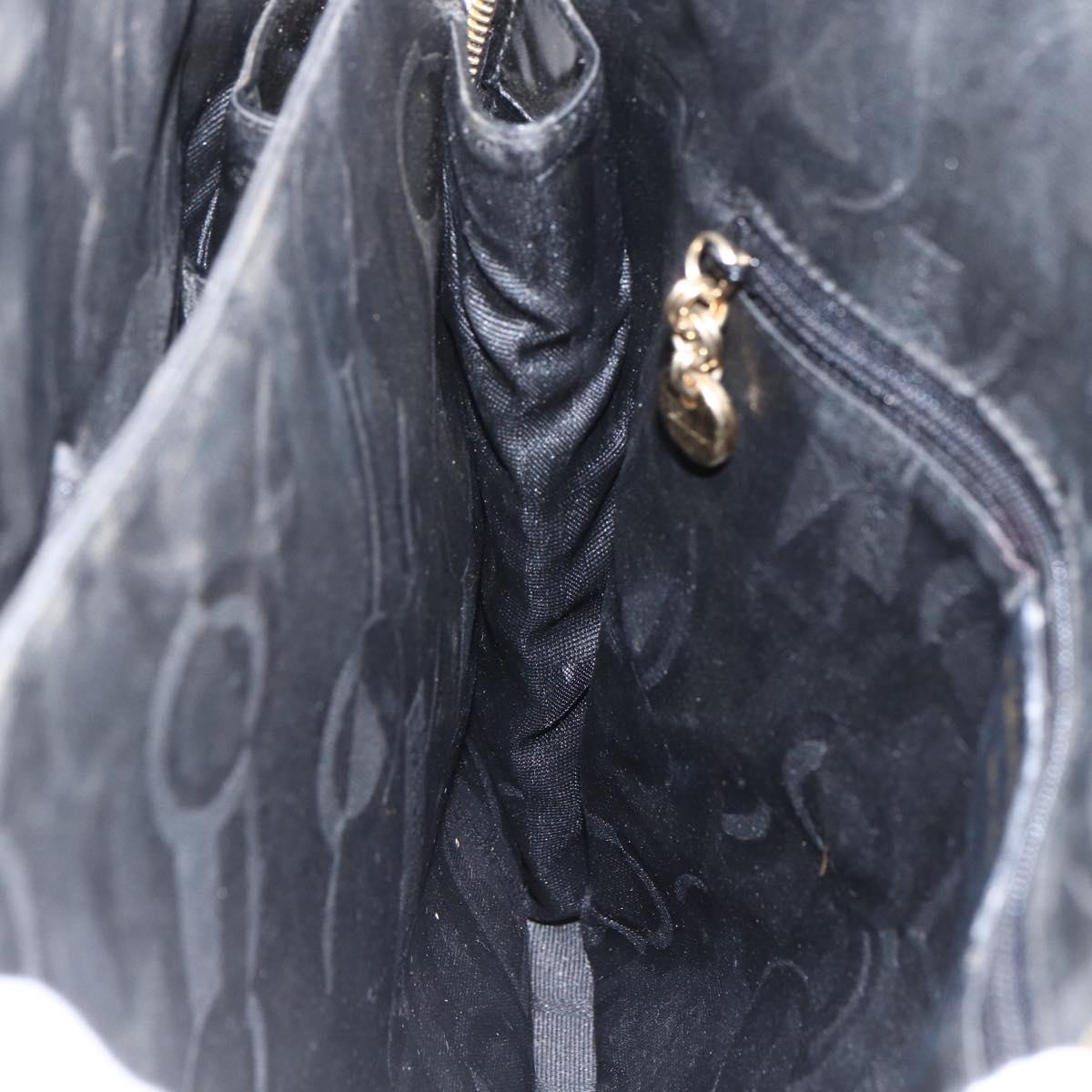 Salvatore Ferragamo Gancini Tote Bag Enamel Black Gold Auth BA8222