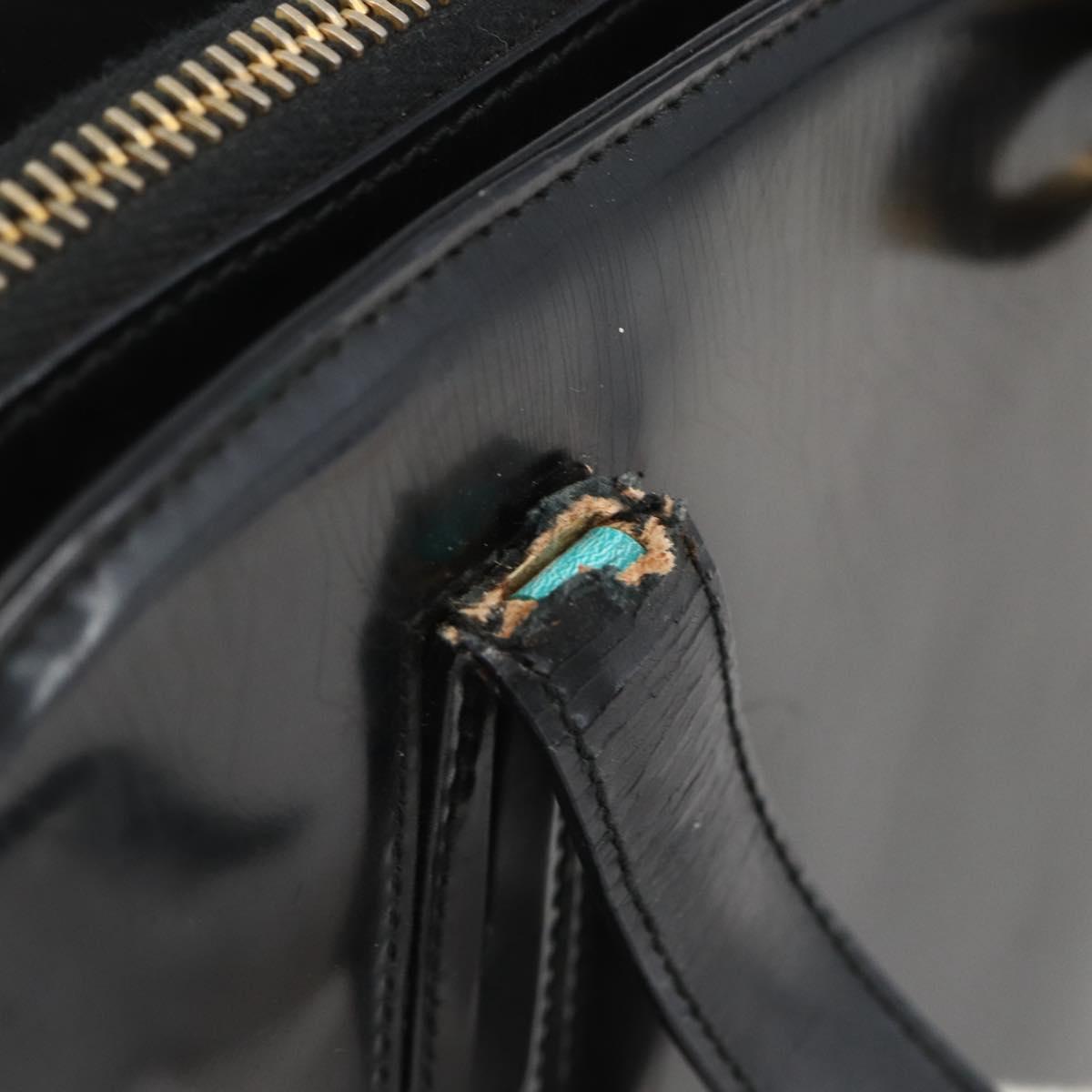Salvatore Ferragamo Gancini Tote Bag Enamel Black Gold Auth BA8222