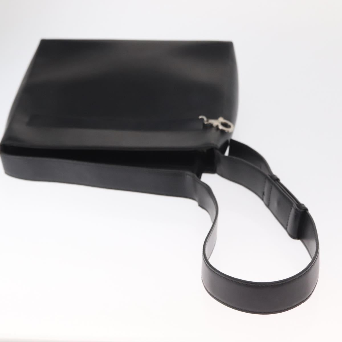 Salvatore Ferragamo Gancini Shoulder Bag Leather Black Silver Auth BA8223