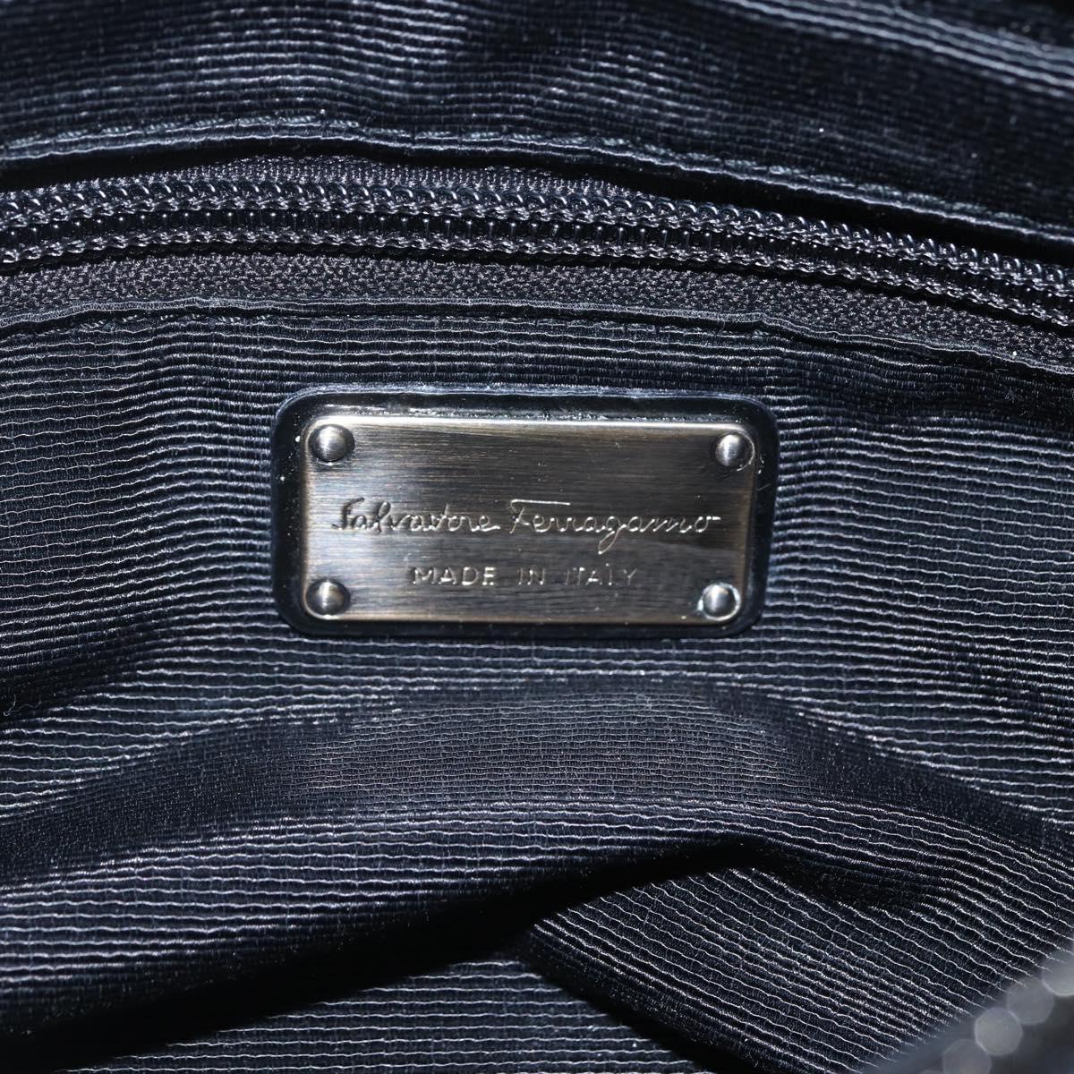 Salvatore Ferragamo Hand Bag Nylon Enamel 2way Black Auth BA8225