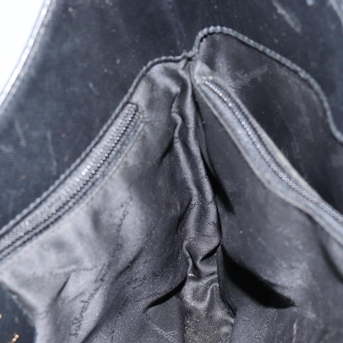 Salvatore Ferragamo Gancini Shoulder Bag Leather Black Gold Auth BA8226