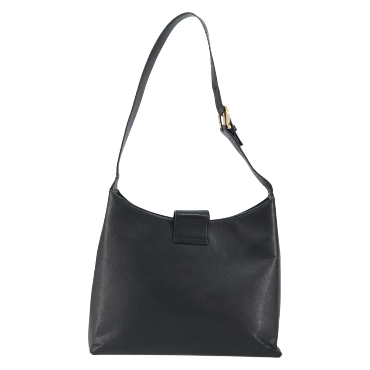 Salvatore Ferragamo Gancini Shoulder Bag Leather Black Gold Auth BA8226